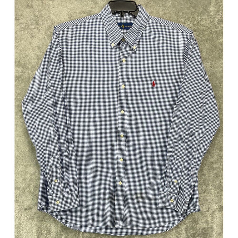 Polo Ralph Lauren Mens Shirt XL Blue Gingham Long Sleeve Button Up